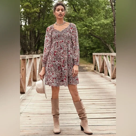 Maurices Arbor Smocked Floral Print Long Sleeve Dress Size Medium